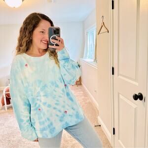 Bed Head Pajamas Blue Cotton Tie Dye Pink Palm Tree Top Sweatshirt XL